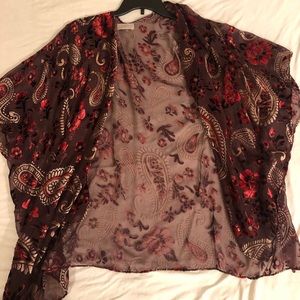 Mesh velvet floral flowy shawl